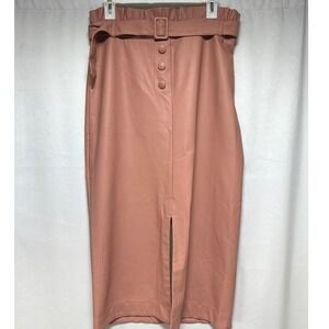 Alice Dusty Rose Faux Leather Paperbag‎ Waist Midi Skirt Belted Size Large